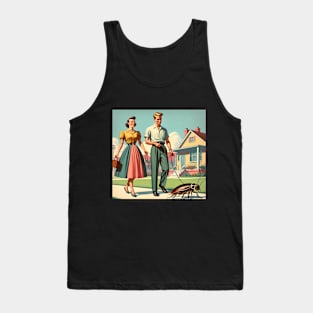 Suburban Stroll: 1950s Parents Walking Their Pet Cockroach Tank Top